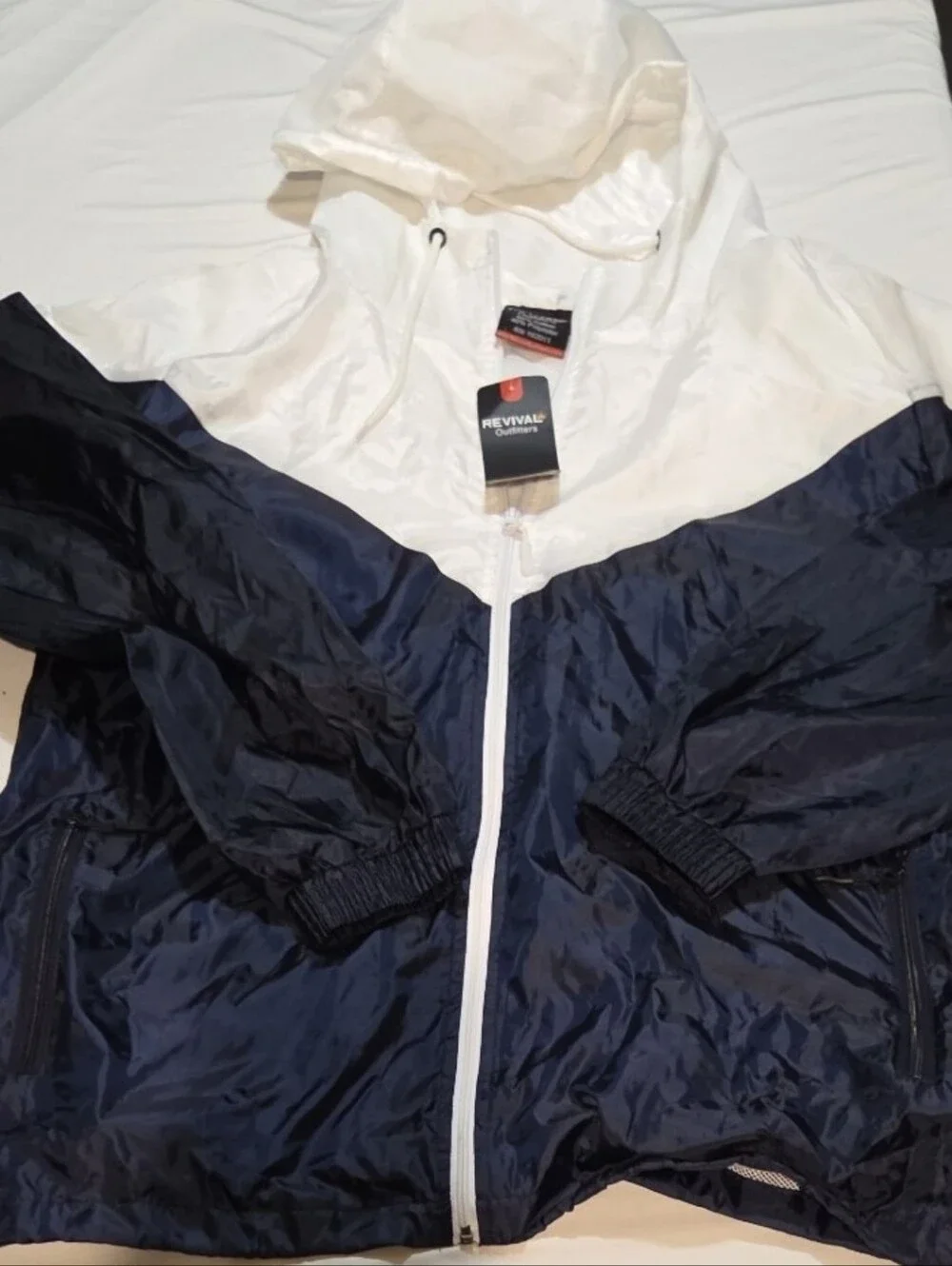 New revival mens XL white navy zip up rain jacket #03